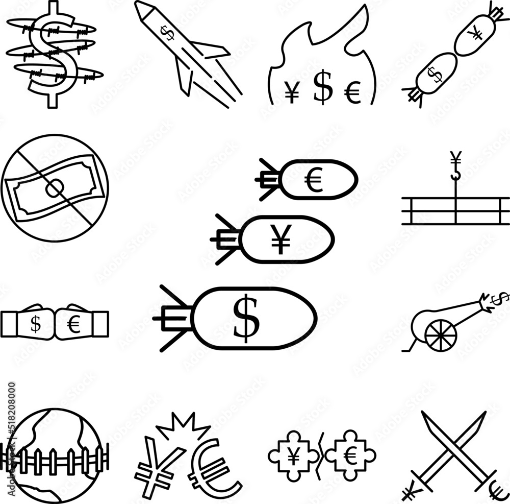 Poster currency bombs outline style icon in a collection with other items