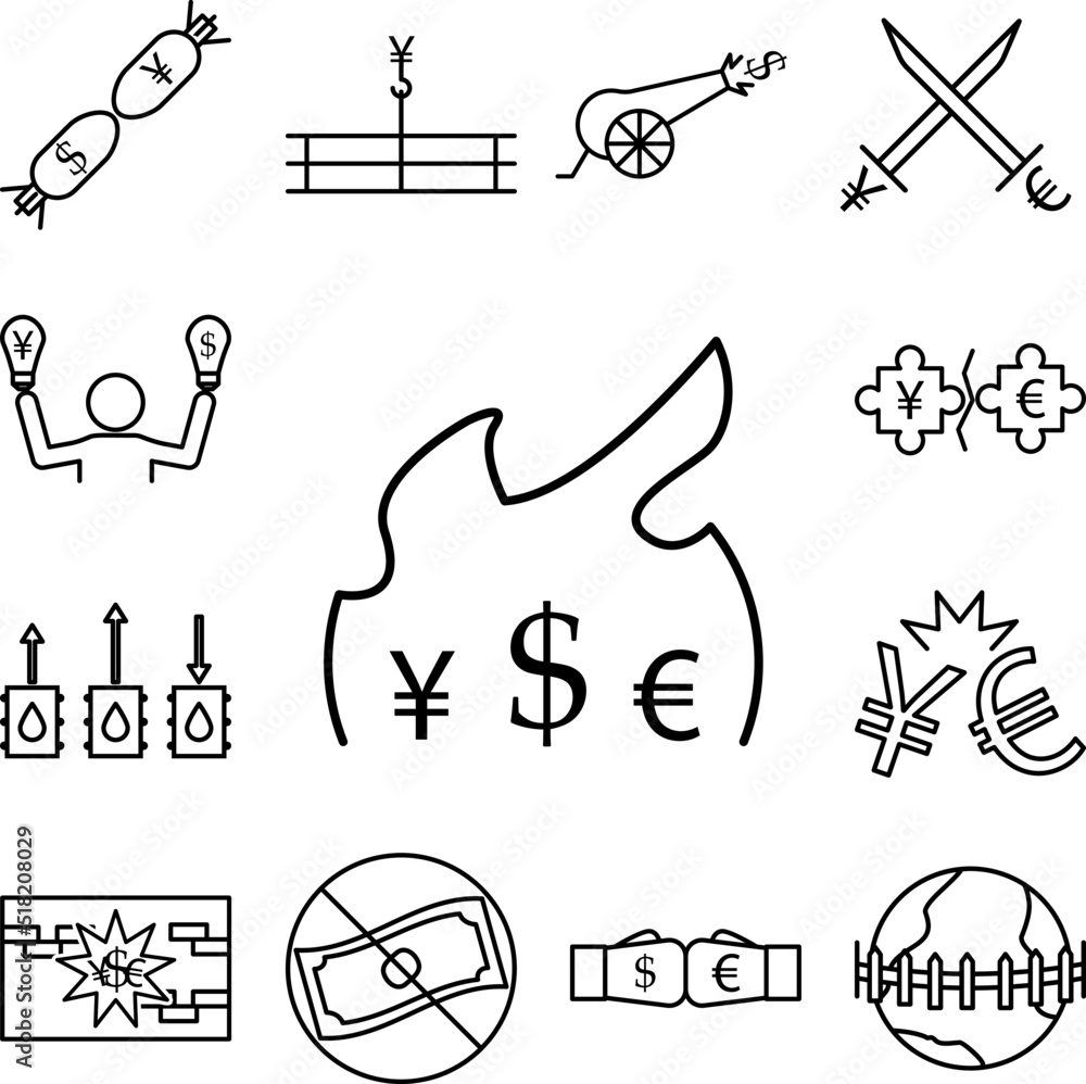 Poster currency fire outline style icon in a collection with other items