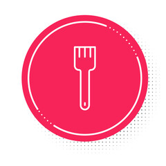 White line Fork icon isolated on white background. Cutlery symbol. Red circle button. Vector