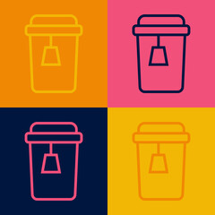 Pop art line Cup of tea icon isolated on color background. Vector