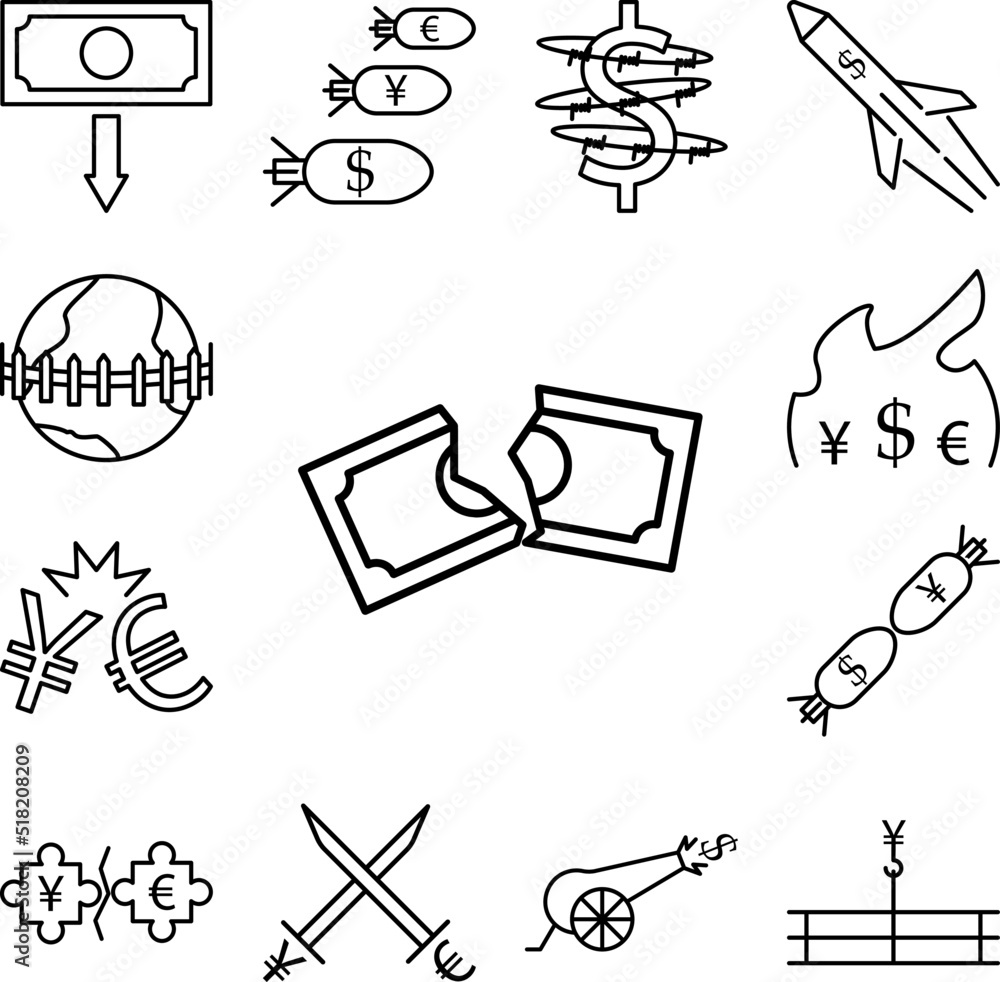 Poster torn money note outline style icon in a collection with other items