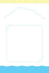 夏の雲と海のイラストと正方形フレームの背景素材 -はがき比率
