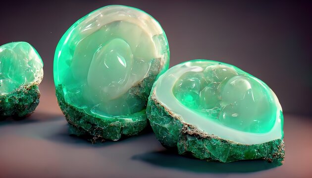 Gemstone Chrysoprase. Green gem. 3D illustration.