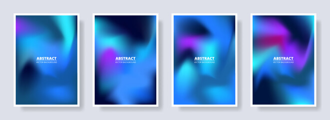 Set of abstract blurred backgrounds in blue and purple color gradient. Cover, poster or brochure designs collection in A4 size. Vector illustration