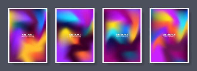 Set of blurred abstract backgrounds with bright multicolored gradient. Cover, poster or brochure colorful designs collection in A4 size. Vector illustration