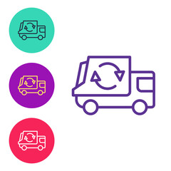 Set line Garbage truck icon isolated on white background. Set icons colorful. Vector