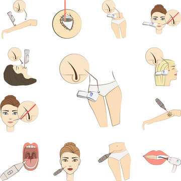 Bikini laser epilation colored icon in a collection with other items
