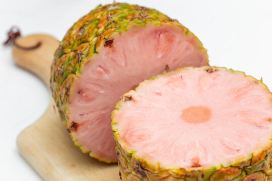 The pinkglow pineapple is grown in Costa Rica. It gets its pink color from lycopene.