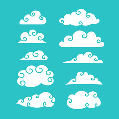 cute traditional chinese or japanese cartoony curly cloud glyph illustration collection set