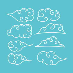 cute cartoony curly cloud outline illustration collection set