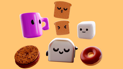 3D cute happy breakfast