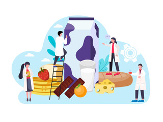 Flat illustration self care concept eating healthy food The lifestyle of eating vegetables and milk recommended by doctors will make you feel relieved from stress.