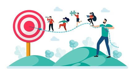 Flat illustration. CEO sacrifice concept. to support the company and teamwork Help people in the company to succeed in business. New ideas. The company grows well.