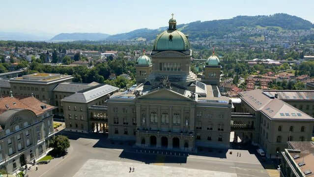 Parliament Building of Bern in Switzerland called Bundeshaus - the capital city aerial view