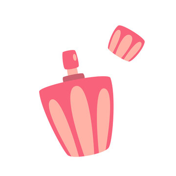 recommend clip art: Cute Pink Color Girl Parfume Bottle. Simple Illustration of Decorative Cosmetics, Isolated on White, Vector Flat Cartoon Illustration, Clipart.