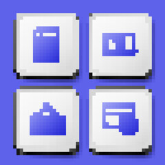 Set Clipboard with checklist, Shopping cart on screen laptop, Hanging sign text Sale and Discount card percent icon. White square button. Vector