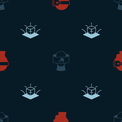 Set Virtual reality glasses, and 3d modeling on seamless pattern. Vector