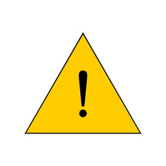 Yellow urgent warning symbol and safety alert. Caution or exclamation mark danger hazard. Vector icon illustration isolated on white background.