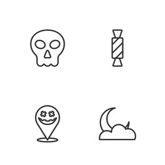 Set line Moon and stars, Happy Halloween holiday, Skull and Candy icon. Vector