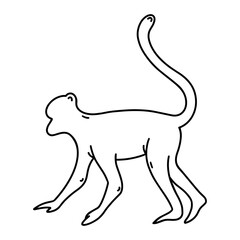 Monkey outline vector icon. Silhouette of wild chimpanzee, macaque, capuchin, baboon. Animal sketch isolated on white background. Symbol of the Chinese zodiac, dexterity, monkeypox