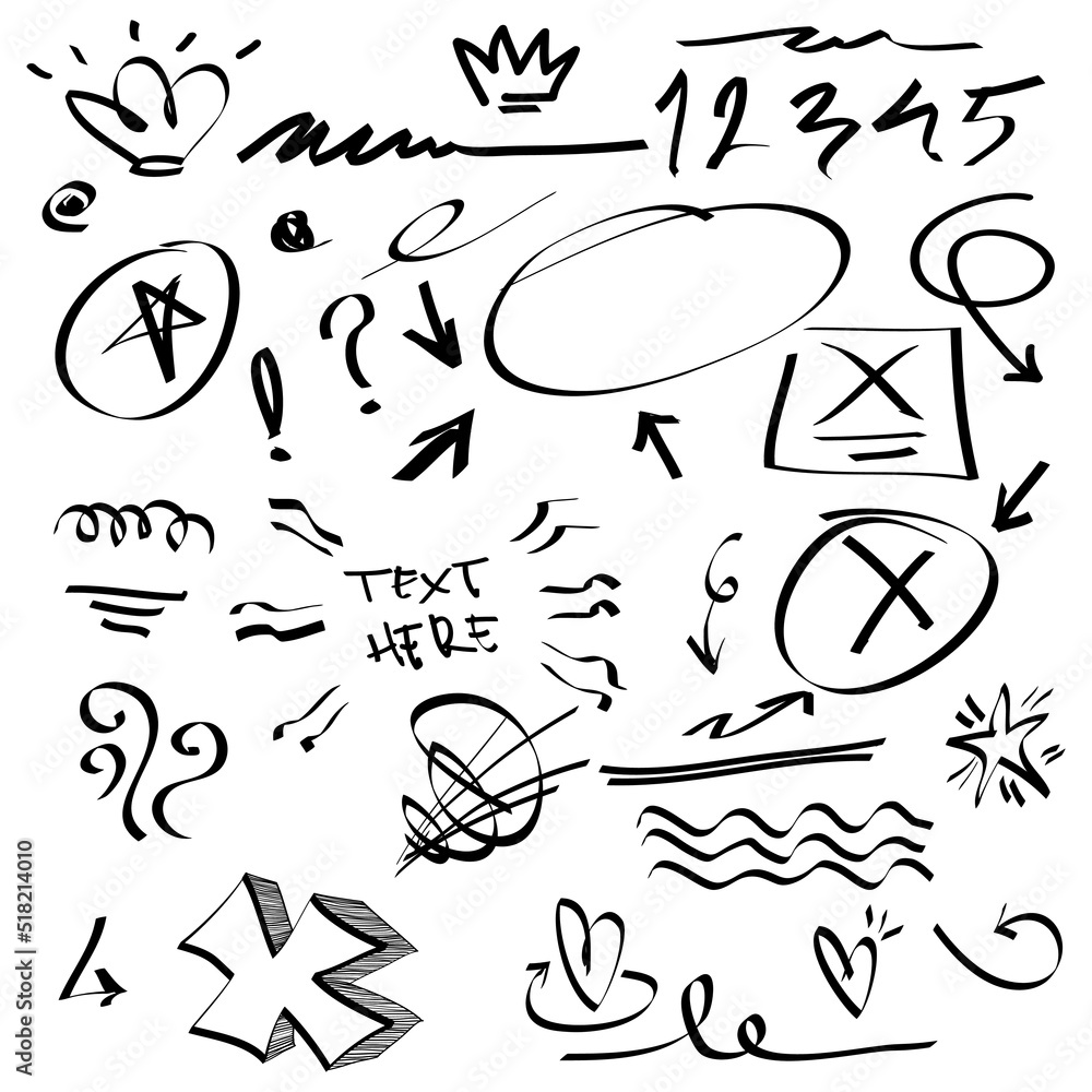 Poster doodle elements for concept design on set. isolated on white background. infographic elements. empha