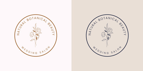Naklejka premium Botanical Floral element Hand Drawn Logo with Wild Flower and Leaves. Logo for spa and beauty salon, boutique, organic shop, wedding, floral designer, interior, photography, cosmetic.
