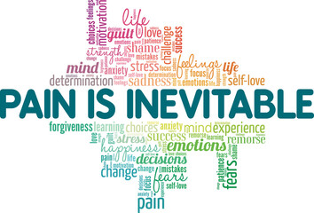 Pain is Inevitable word cloud conceptual design isolated on white background.