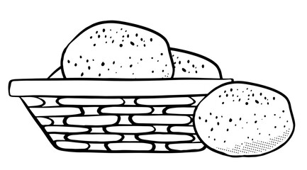 Cheese bread Brazilian food. Typical dish of the street fairs of Brazil. Vector illustration in lines isolated on white background.