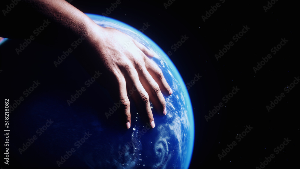 Wall mural the earth planet in hands. outer space. 3d rendering.