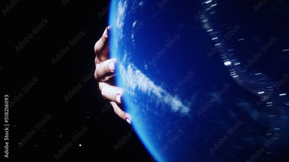 Wall mural the earth planet in hands. outer space. 3d rendering.