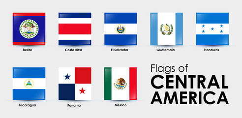 Flag Icons countries of Central America. Set of square flags design - obrazy, fototapety, plakaty