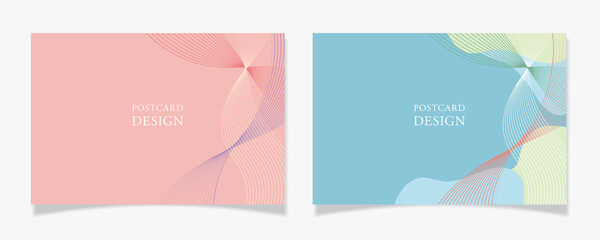 なめらかな曲線で描いたポストカードデザインD2【ピンク系／ブルー系】