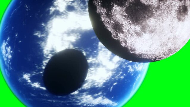 Moon eclipse in outer space. Green screen 4k footage.