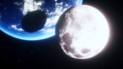 Moon eclipse in outer space. 3d rendering.