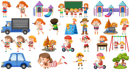 Set of children doing different activities