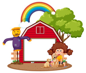 Empty board with barn farm