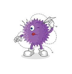 spiky ball with paper plane character. cartoon mascot vector