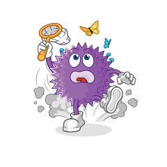 spiky ball catch butterfly illustration. character vector