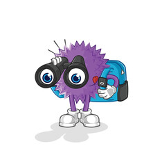 spiky ball with binoculars character. cartoon mascot vector