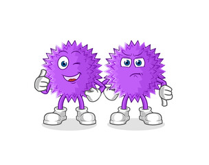 spiky ball thumbs up and thumbs down. cartoon mascot vector