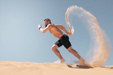 Man running on the beach.