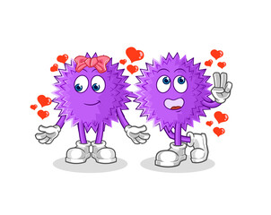 spiky ball detective group character. cartoon mascot vector