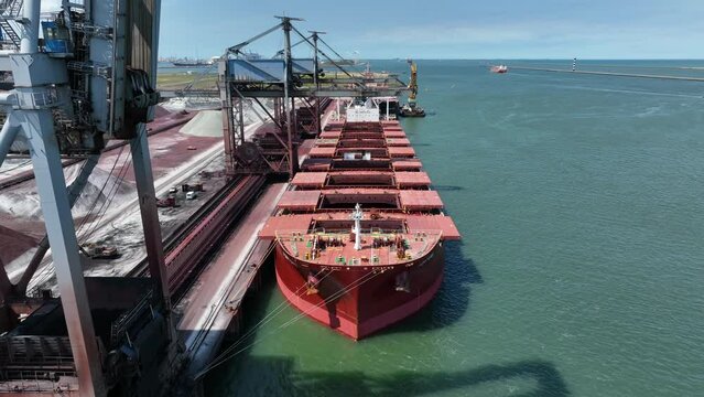 Bulk Carrier Ship Offloading Cargo By Crane for Processing