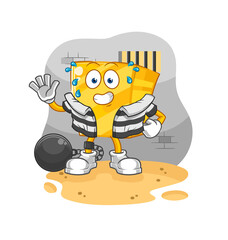 gold criminal in jail. cartoon character