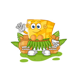 gold hawaiian waving character. cartoon mascot vector