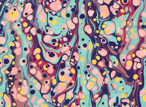 A paper marbling inkscape image with multiple colors. Background texture with soft harmonized colors.