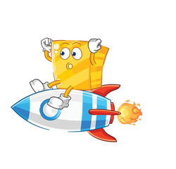 gold ride a rocket cartoon mascot vector