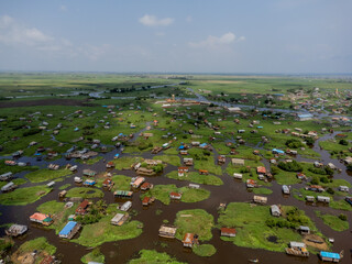Aerial view of Lake Nokoue and Ganvie village