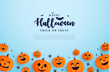 Halloween background with handwriting and orange pumpkins.