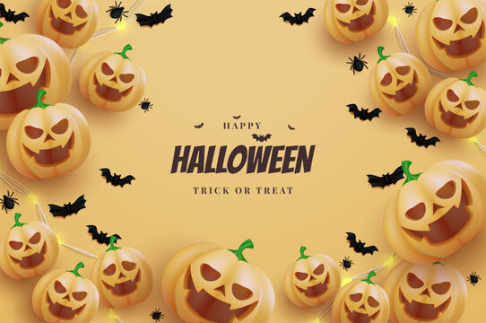 Halloween background with pumpkins on top of each other.